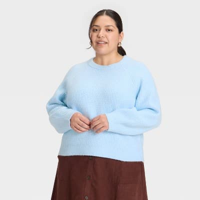 Women's Long Sleeve Cozy Knit Crewneck Pullover Sweater - Universal Thread™ Blue 3X