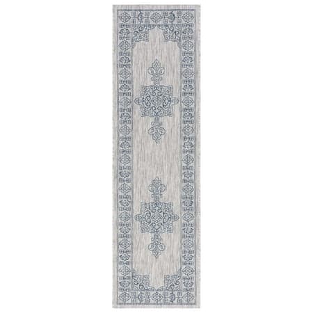 SAFAVIEH Courtyard Delbet Medallion Indoor/Outdoor Runner Rug, Grey/Navy, 2'3" x 12'