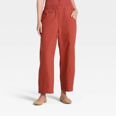 Women's Mid-Rise Barrel Leg Pull-On Pants - Universal Thread™ Rust XL