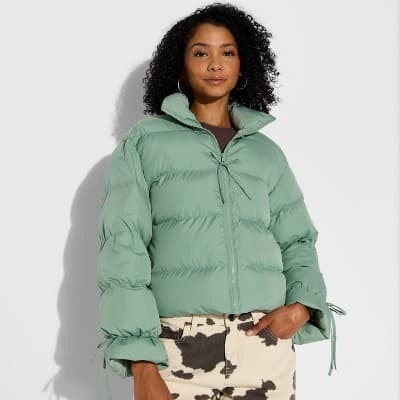 Women's Bow Puffer Jacket - Wild Fable™ Green M