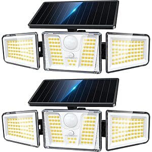 KOOPER 3-Head Solar Motion Sensor Flood Lights: 2-Pack for $16