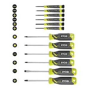 RYOBI 12-Piece Screwdriver Set with Cushion Grip Handles - $15 + Free Shipping