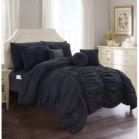 10-PIECE Bed-in-a-Bag Pleated Comforter Set,King/Cal King Black