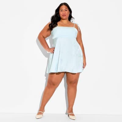 Women's Satin Jacquard Mini Babydoll Dress - Wild Fable™ Light Blue 1X