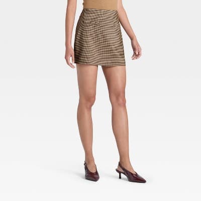 Women's Twill Mini Skirt - A New Day™ Brown Plaid 12