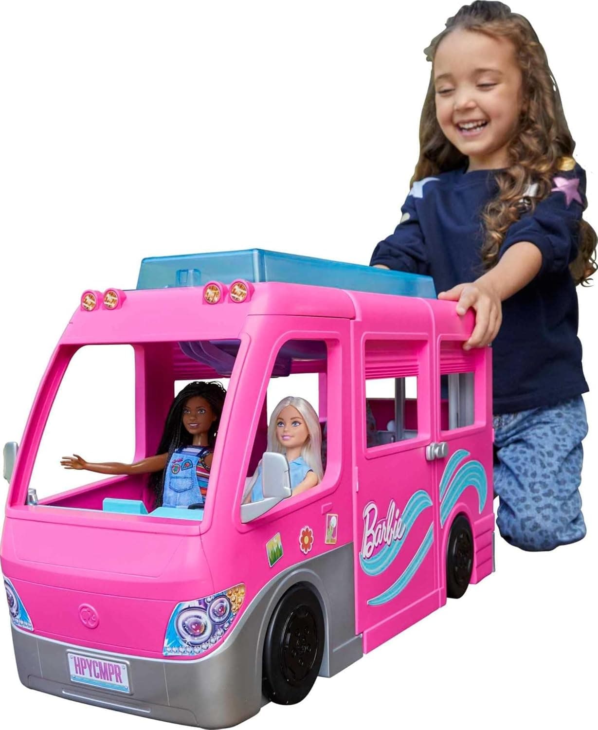 Barbie Camper: 60+ Accessories, 30-Inch Slide, 7 Play Areas