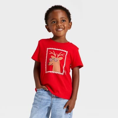 Toddler Boys' Short Sleeve Postage Reindeer Graphic T-Shirt - Cat & Jack™ Red 12M