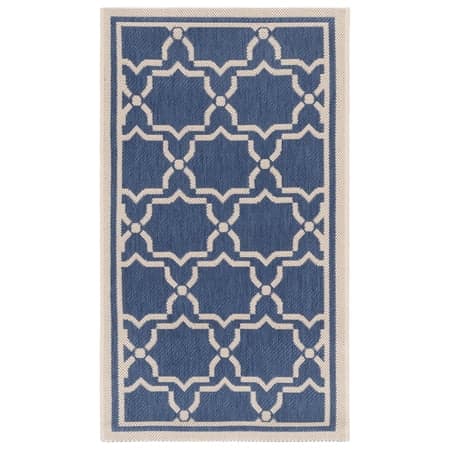 SAFAVIEH Courtyard Allison Geometric Bordered Indoor/Outdoor Area Rug, 2' x 3'7", Blue/Beige