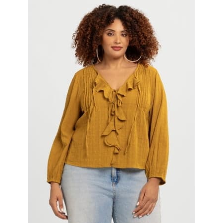 Jessica Simpson Women's Plus Hilaria Cotton Ruffle Top with Long Sleeves, Sizes 0X-4X