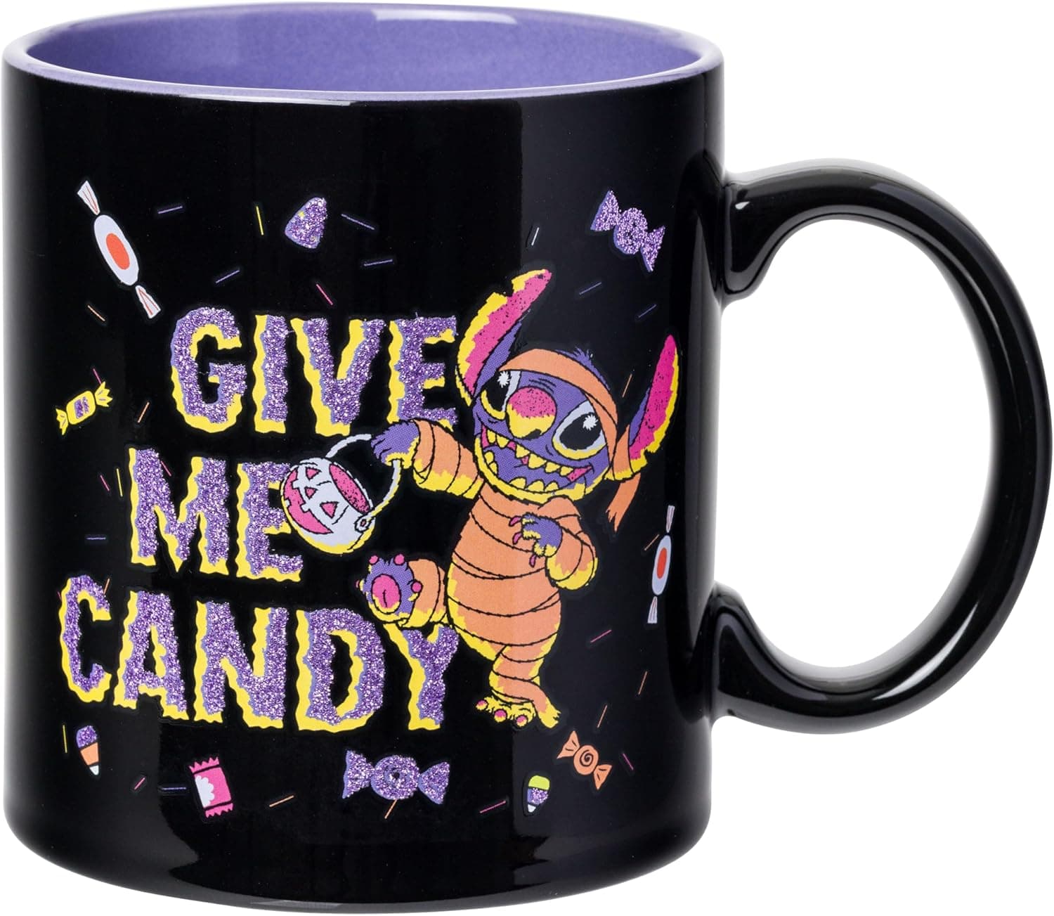 Silver Buffalo Lilo and Stitch Halloween Give Me Candy Glitter 20oz Ceramic Mug