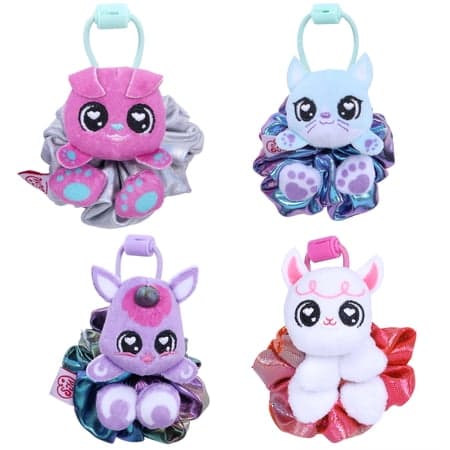 ScrunchMiez 4 Pack Excl. Scrunchies Transforms From Hair Scrunchie to Plush Friend & Backpack clip!