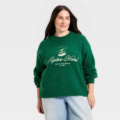 Women's Long Sleeve Cozy Alpine Crewneck Pullover Sweater - Universal Thread™ Dark Green 2X