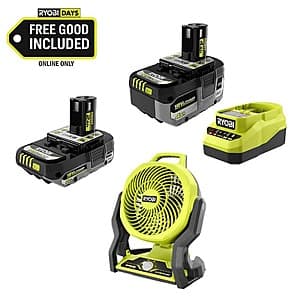 RYOBI ONE+: Cordless 7-1/2" Hybrid Fan + 4 Ah & 2 Ah Battery Kit w/ Charger $89 + Free S&H