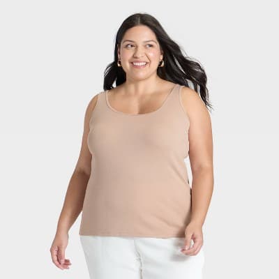 Women's Slim Fit Layered Ribbed Tank Top - A New Day™ Pink XXL