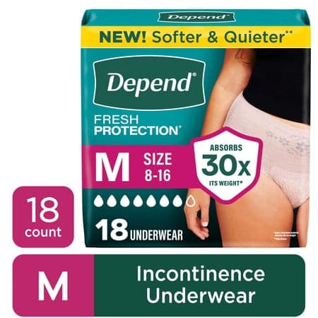 Depend Fresh Protection Incontinence Underwear for Women, Adult Diapers, M, 18 Count