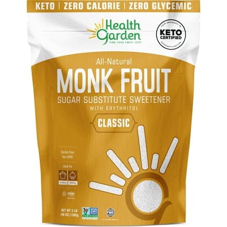 Health Garden Keto Monk Fruit Sweetener, Natural Sugar Substitute, 3 lbs