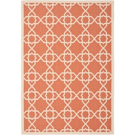 SAFAVIEH Courtyard Carol Geometric Indoor/Outdoor Area Rug, 5'3" x 7'7", Terracotta/Beige
