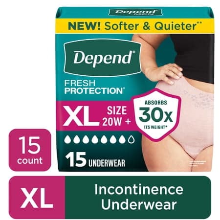 Depend Fresh Protection Incontinence Underwear for Women, Adult Diapers, XL, 15 Count