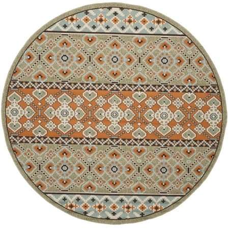 SAFAVIEH Veranda Moriah Geometric Indoor/Outdoor Area Rug, Green/Terracotta, 3' x 3' Round