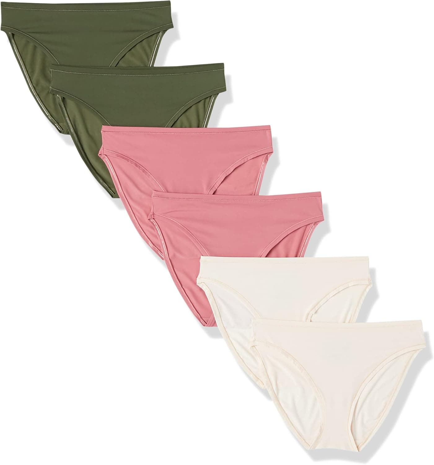 Amazon Essentials Women's Breathable High Cut Knickers, Pack of 6, Blush/Dark Khaki Green/Mauve, Large