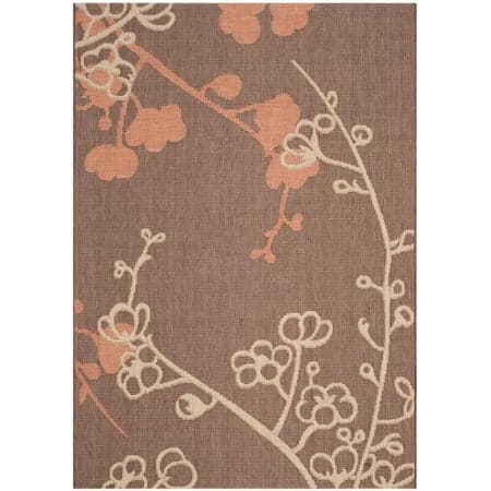 SAFAVIEH Courtyard Christian Floral Indoor/Outdoor Area Rug, Brown Natural/Terracotta, 6'7" x 9'6"
