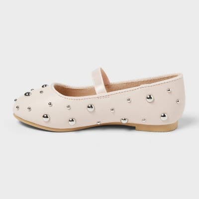 Toddler Heather Stud Ballet Flats - Cat & Jack™ Blush 7T: Memory Foam Insole, Slip On, Flexible Outsole