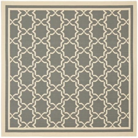 SAFAVIEH Courtyard Allison Geometric Bordered Indoor/Outdoor Area Rug, 5'3" x 5'3" Square, Anthracite/Beige
