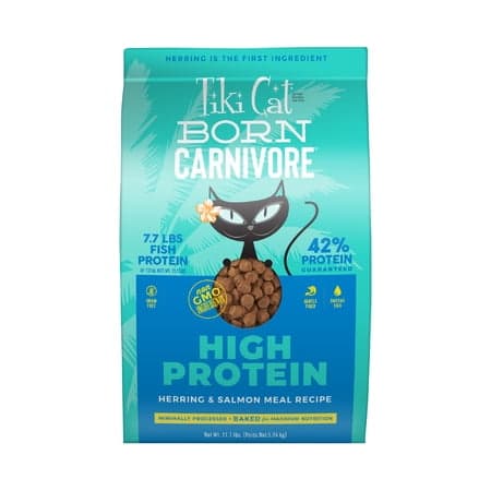 Tiki Cat Born Carnivore High Protein Dry Cat Food, Herring & Salmon Meal, 11.1 lbs. Bag