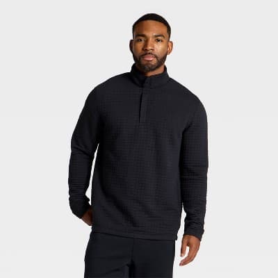 Men's Quilted Fleece 1/2 Zip Pullover Sweatshirt - All In Motion™ Black XS