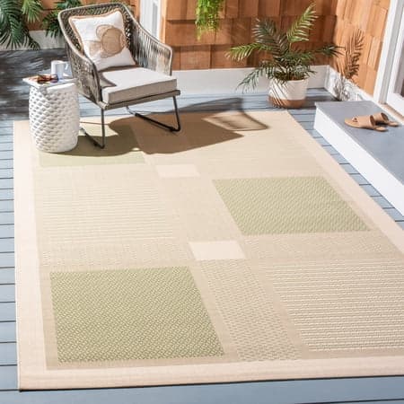 Safavieh Courtyard Eileen Geometric Indoor/Outdoor Area Rug, Natural/Olive, 5'3" x 7'7"