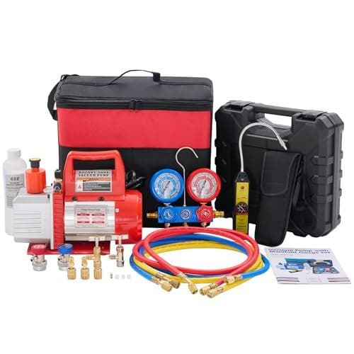 Powerful 1/3 HP Vacuum Pump Kit with Manifold Gauge Set