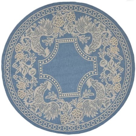 SAFAVIEH Courtyard Claire Rooster Indoor/Outdoor Area Rug, 6'7" x 6'7" Round, Blue/Natural