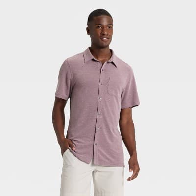 Men's Short Sleeve Button Down Shirt - All In Motion™ Burgundy L