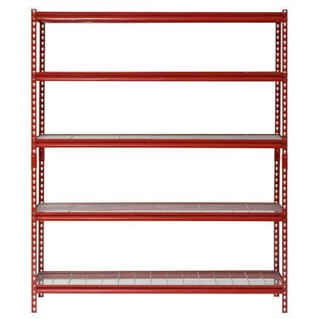 Muscle Rack 60"W x 24"D x 72"H 5-Tier Steel Shelving; 650 lb. Capacity per Shelf; Red
