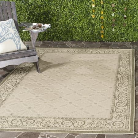 SAFAVIEH Courtyard Gaus Oriental Indoor/Outdoor Area Rug, Natural/Olive, 5'3" x 7'7"