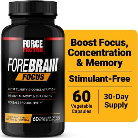 Force Factor Forebrain Focus, Nootropic Brain Supplement to Support Clarity, Concentration, Memory, Focus & Productivity, 60 Capsules