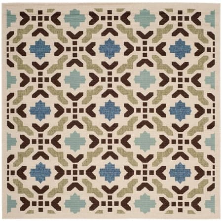 SAFAVIEH Veranda Branson Geometric Indoor/Outdoor Area Rug, 6'7" x 6'7" Square, Cream/Aqua