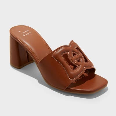 Women's Arden Chop Out Block Heels with Memory Foam Insole - A New Day™ Cognac 5: Slip-On Open Toe, 2.25" Heel, Textured Outsole