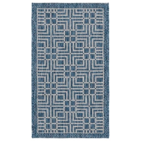 SAFAVIEH Courtyard Neville Geometric Indoor/Outdoor Area Rug, Navy/Grey, 2' x 3'7"