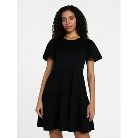 Time and Tru Women's and Women’s Plus Cotton Swing Dress with Short Sleeves, Sizes XS-4X