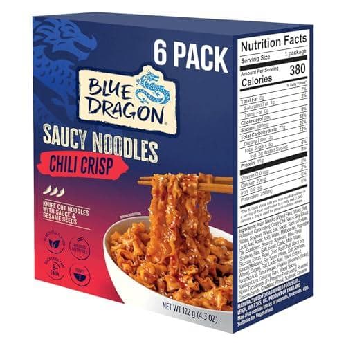 6-Pack 4.2oz Blue Dragon Chili Crisp Saucy Noodles