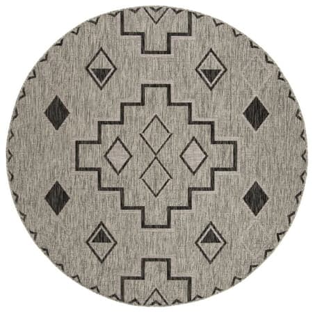 SAFAVIEH Courtyard Floella Geometric Indoor/Outdoor Area Rug, Grey/Black, 4' x 4' Round