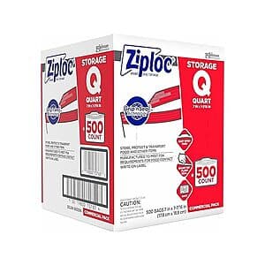 500-Ct Ziploc Double Zipper Storage Quart Bags $12 + Free S&H w/ Prime
