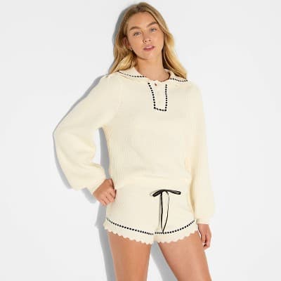 Women's High-Rise Scalloped Micro Sweater Shorts - Wild Fable™ Off-White L