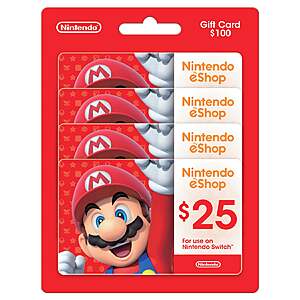 Costco: 4-Pack $25 Nintendo eShop Cards - 71% Off