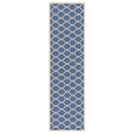 SAFAVIEH Courtyard Estelle Geometric Indoor/Outdoor Runner Rug, Blue/Beige, 2'3" x 12'
