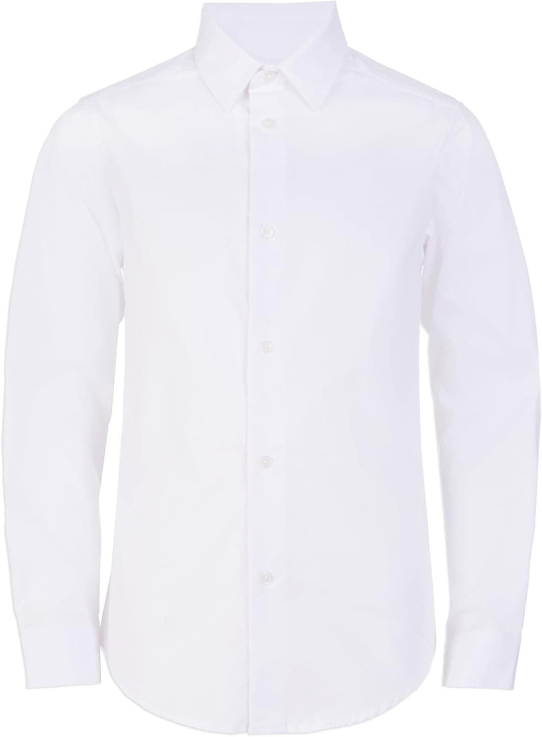 Calvin Klein Boys' Long Sleeve Slim Fit Dress Shirt, Button-down Style With Buttoned Cuffs & Shirttail Hem, White, 5
