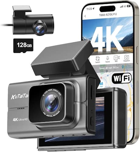 4K Front and Rear Dash Cam with Wi-Fi GPS Free 128GB Card