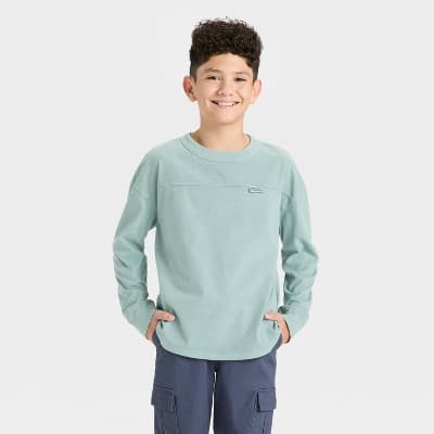 Boys' Long Sleeve Oversized Fit Patch T-Shirt - Cat & Jack™ Blue M
