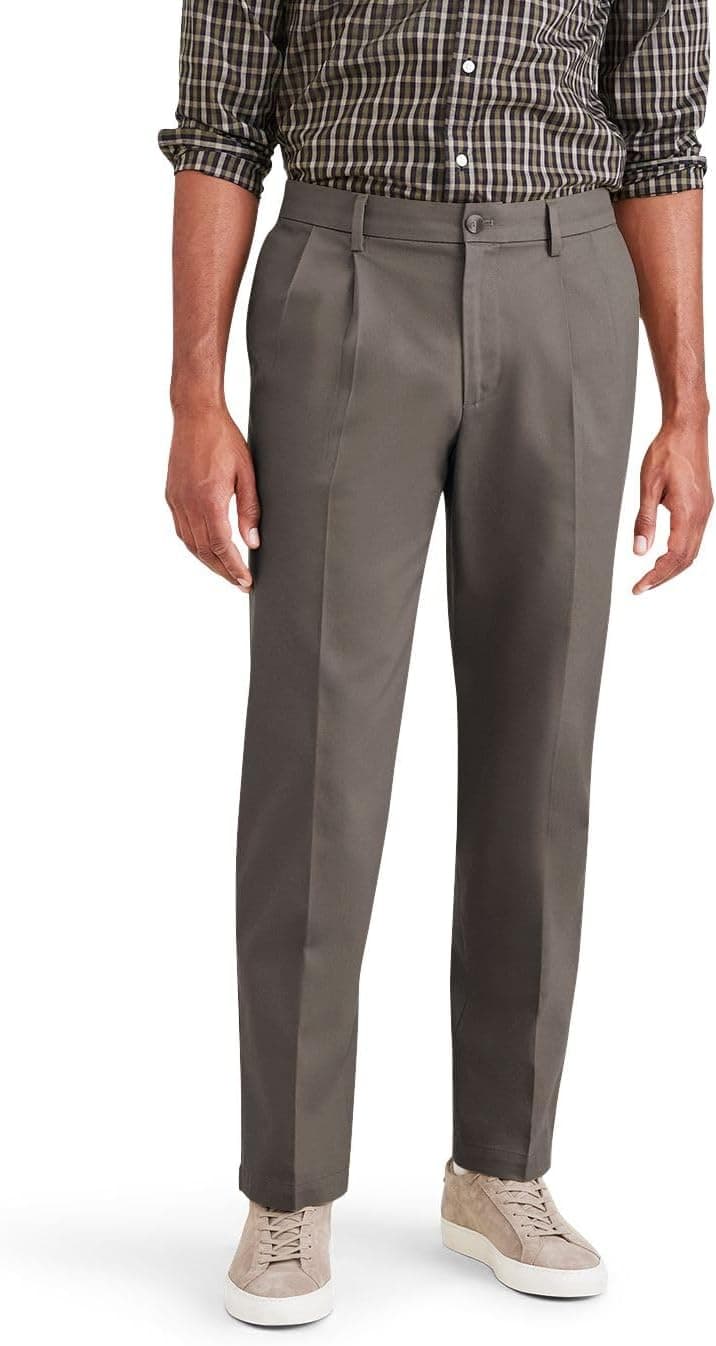 Dockers Men's Signature Khaki Classic Fit Iron Free with Stain Defender® - Pleated (Regular and Big & Tall), Dark Pebble, 38W x 30L
